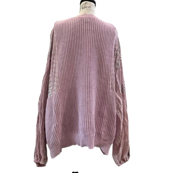 Fate Anthropologie Women's 3XL Pink Knit Sweater Lace-Patchwork Detailed-Arms - Picture 3 of 8